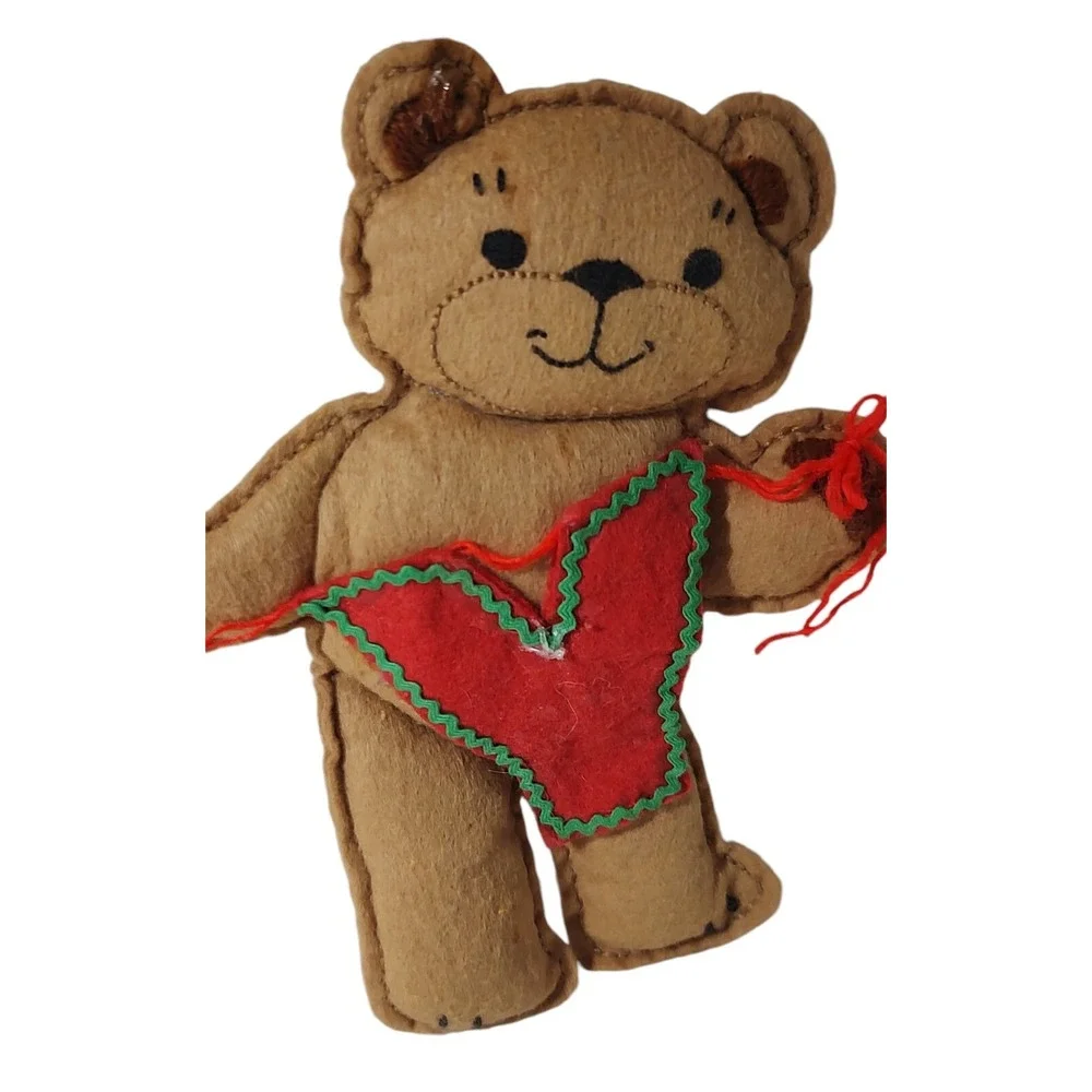 Vintage‎ Handmade Teddy Bear Joy Christmas Decoration Felt Hangs 1980s 18 Inches